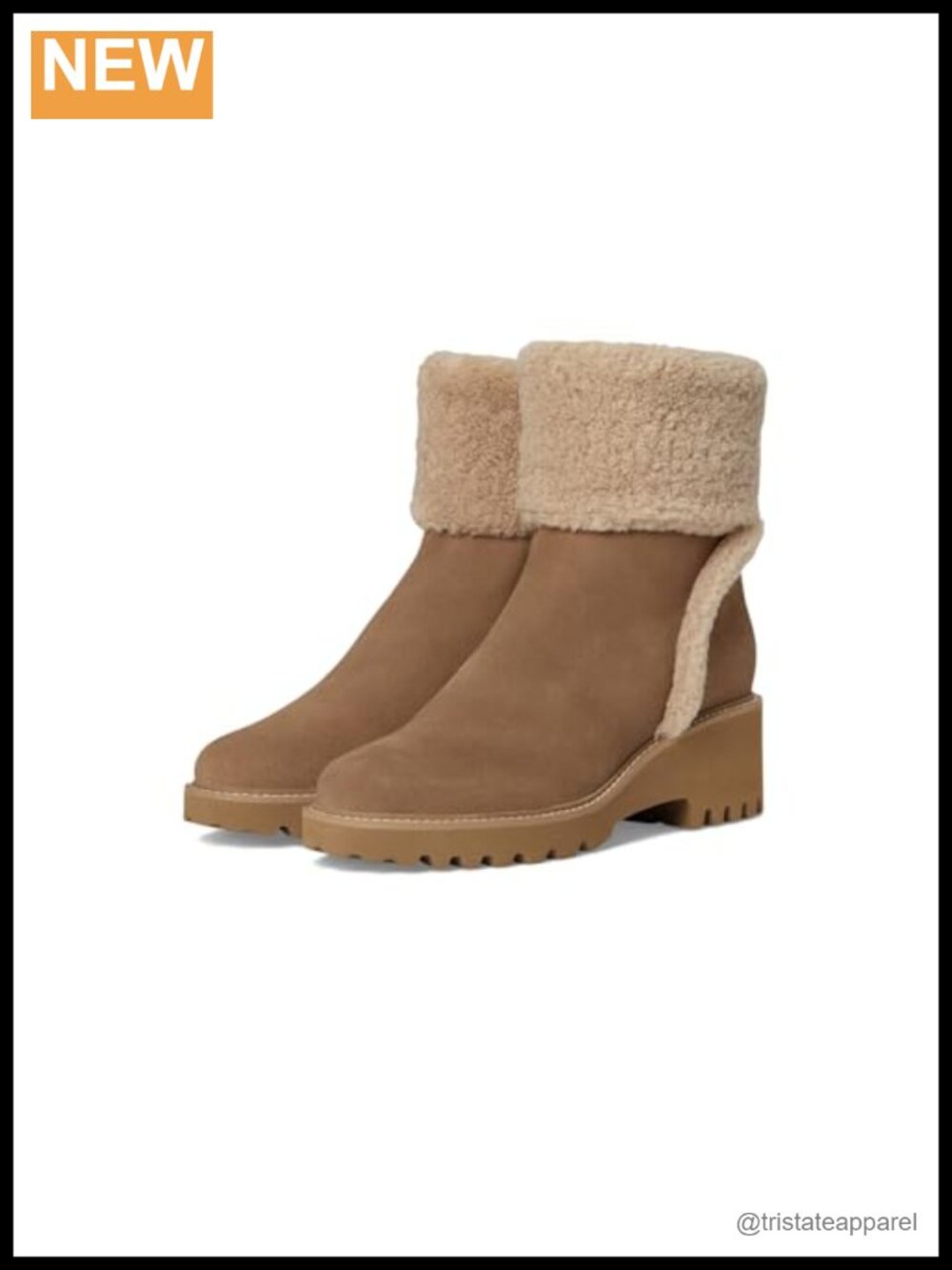 Suede Ankle Bootie Block Heel Pull-On Fleece Lined Waterproof